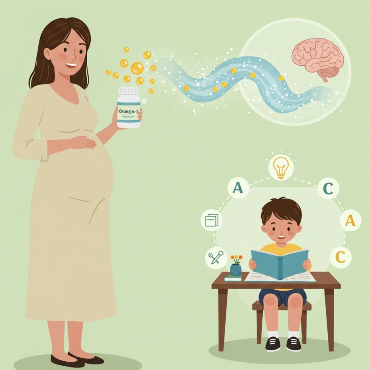 DHAは胎児期から成長期まで、子どもの脳や神経の発達を支える重要な脂肪酸です