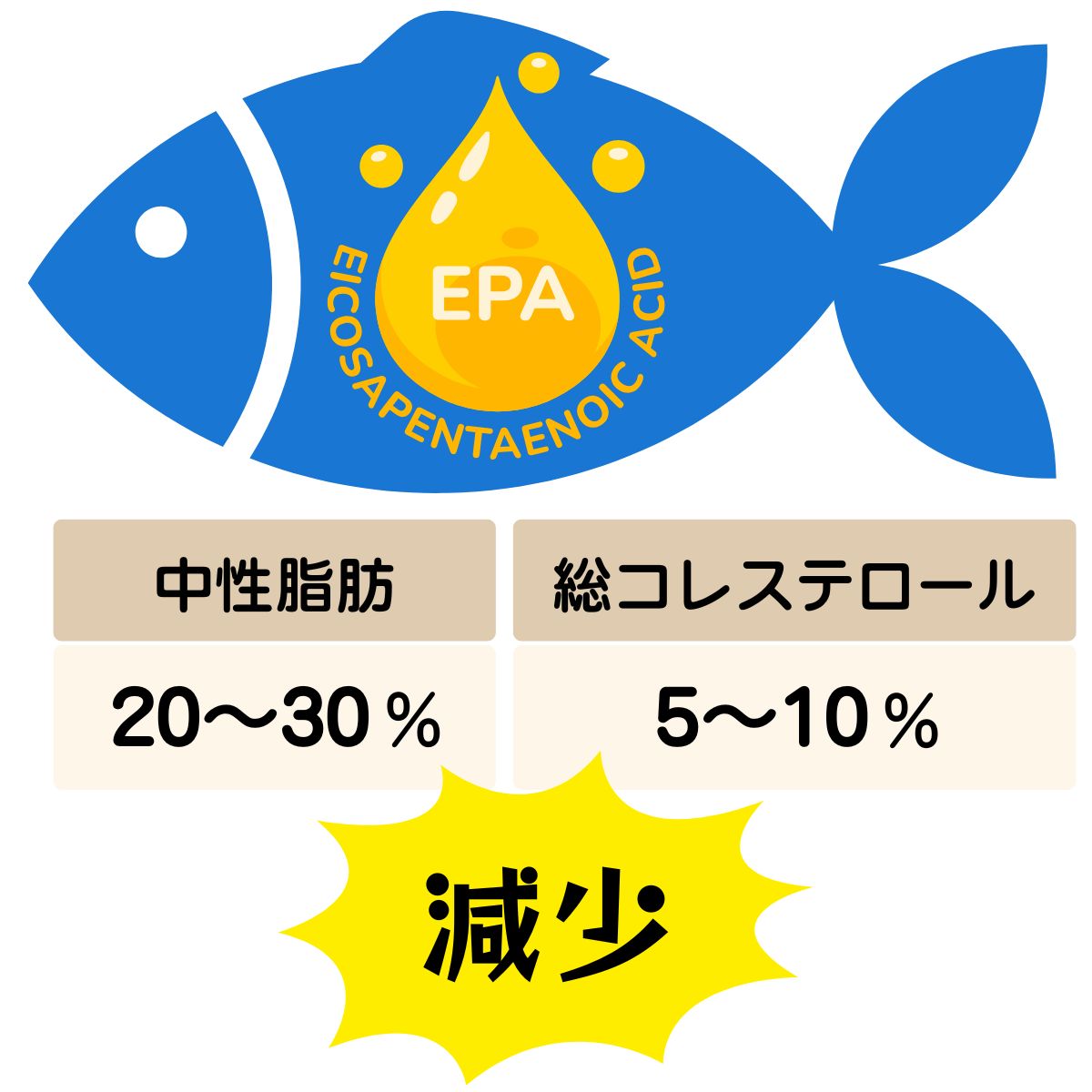 EPAは血中の中性脂肪と総コレステロールを減少させる