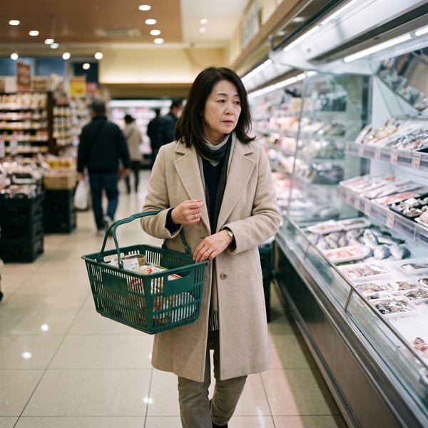仕事帰りのスーパーで、鮮魚売り場の前を通り過ぎる女性